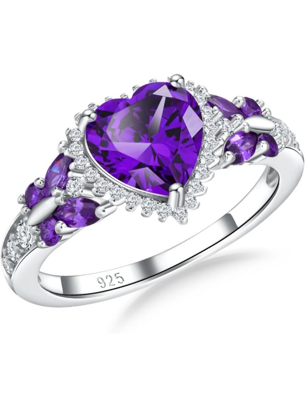 Sterling Silver Butterfly Birthstone Ring, 3 Carat Gemstone Engagement Halo